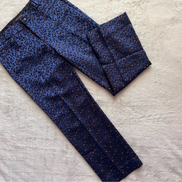Banana Republic Cropped Logan Fit Leopard Animal Print Ankle Trouser Pants Blue - Picture 1 of 16